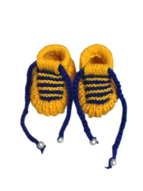 Handmade  woolen/yarn baby booties  yellow and blue with vardman wool for 0-12M