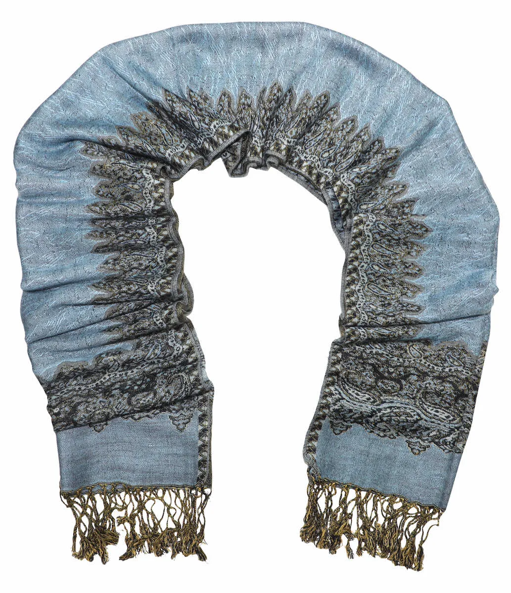 Achillea Steel Blue Border Pashmina Shawl Wrap Scarf