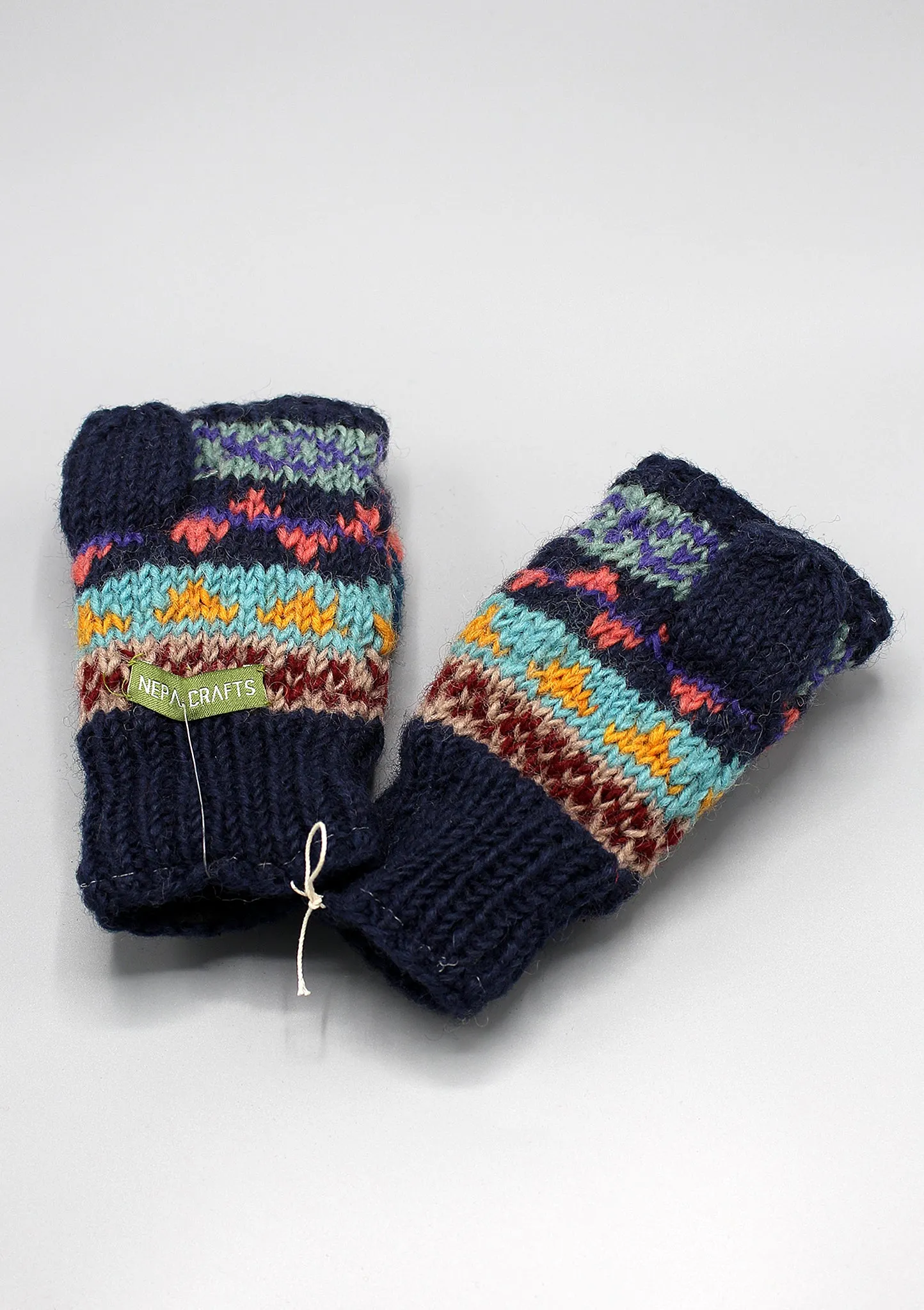 Dark Blue Multicolor Convertible Children Mittens/Texting gloves