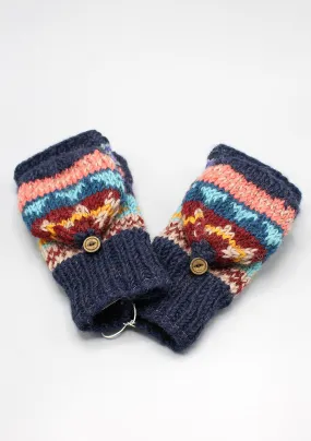 Dark Blue Multicolor Convertible Children Mittens/Texting gloves