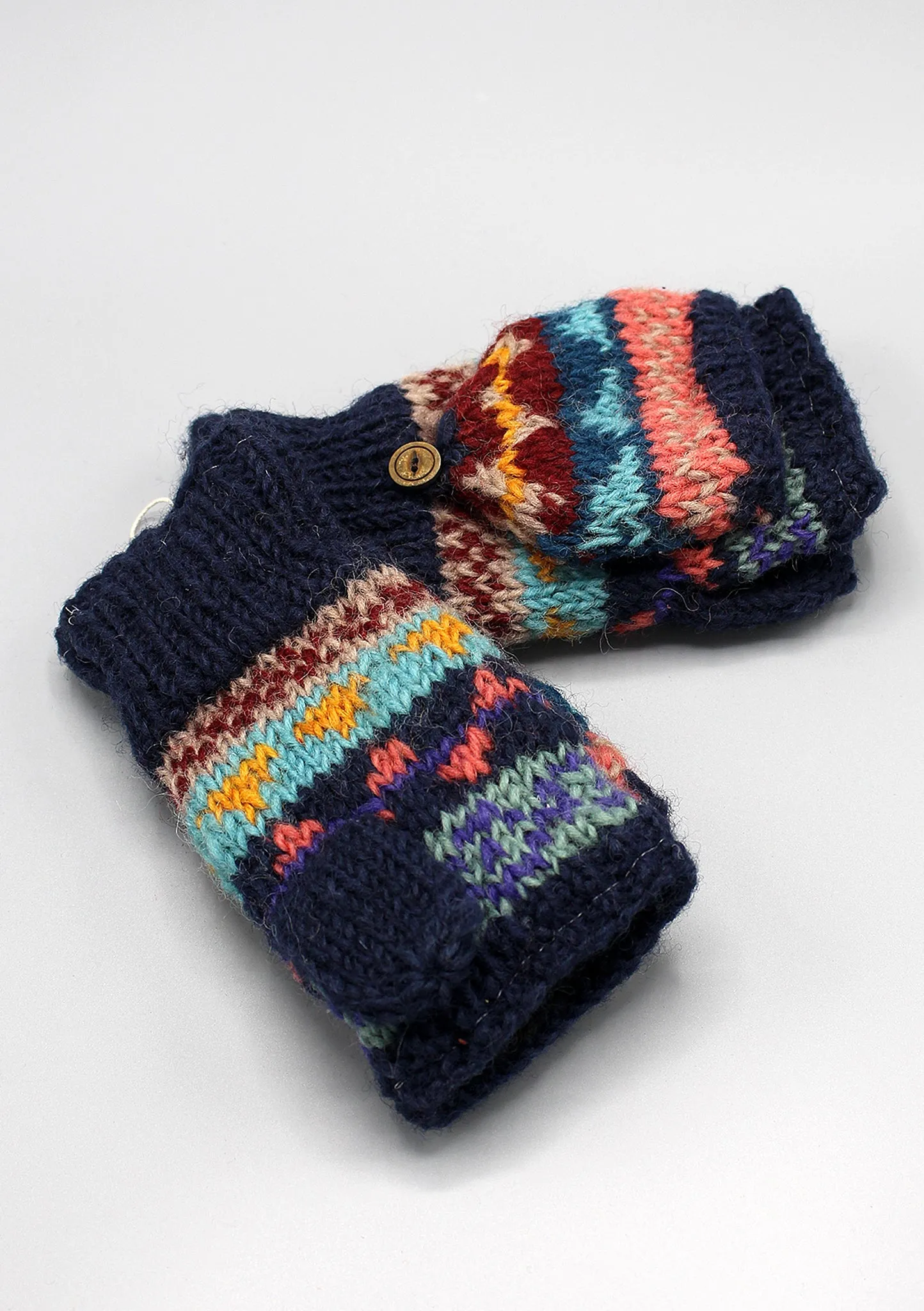 Dark Blue Multicolor Convertible Children Mittens/Texting gloves