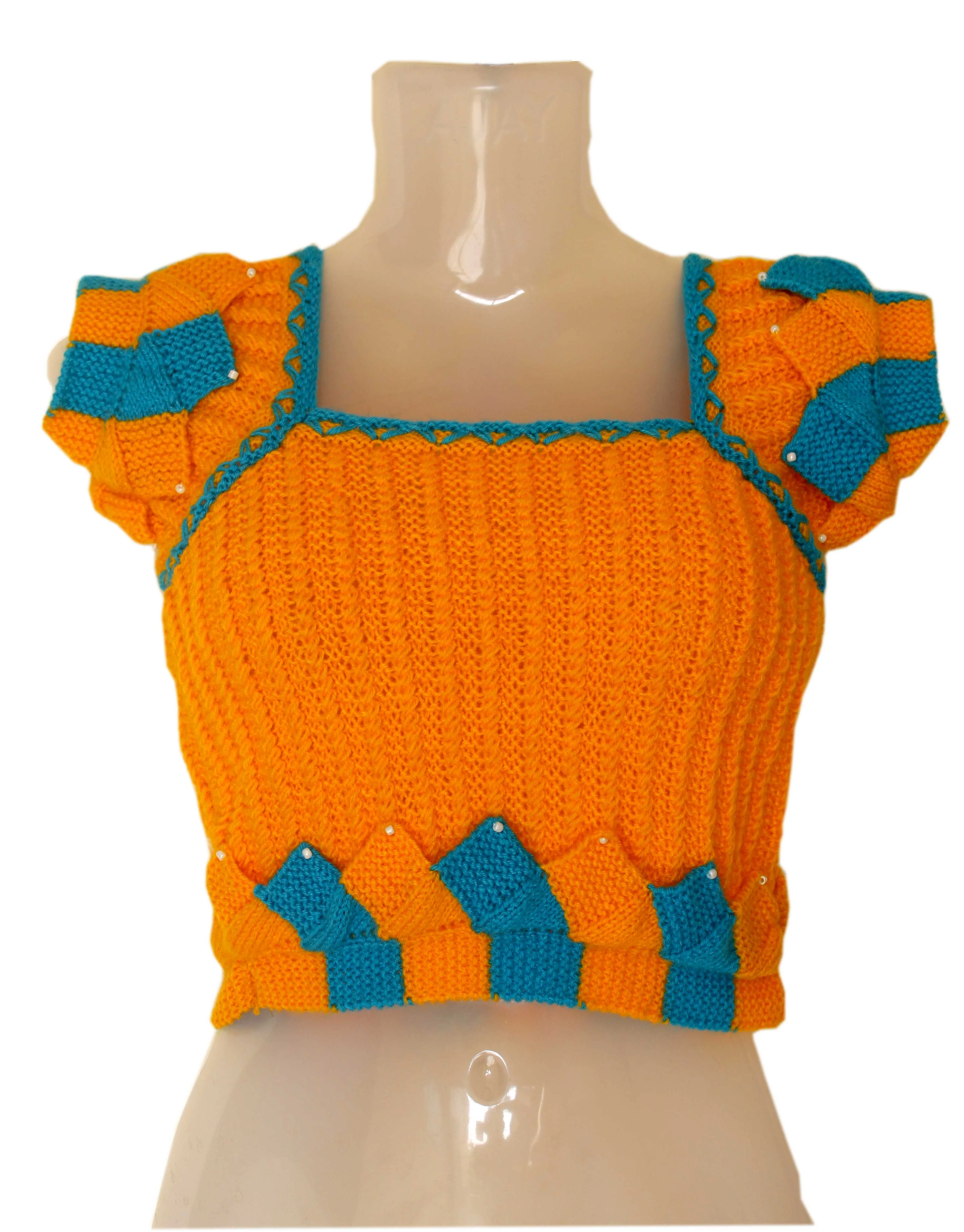 Graminarts Woolen Knitted Womens Self Design Marigold & Sky Blue Color Blouse