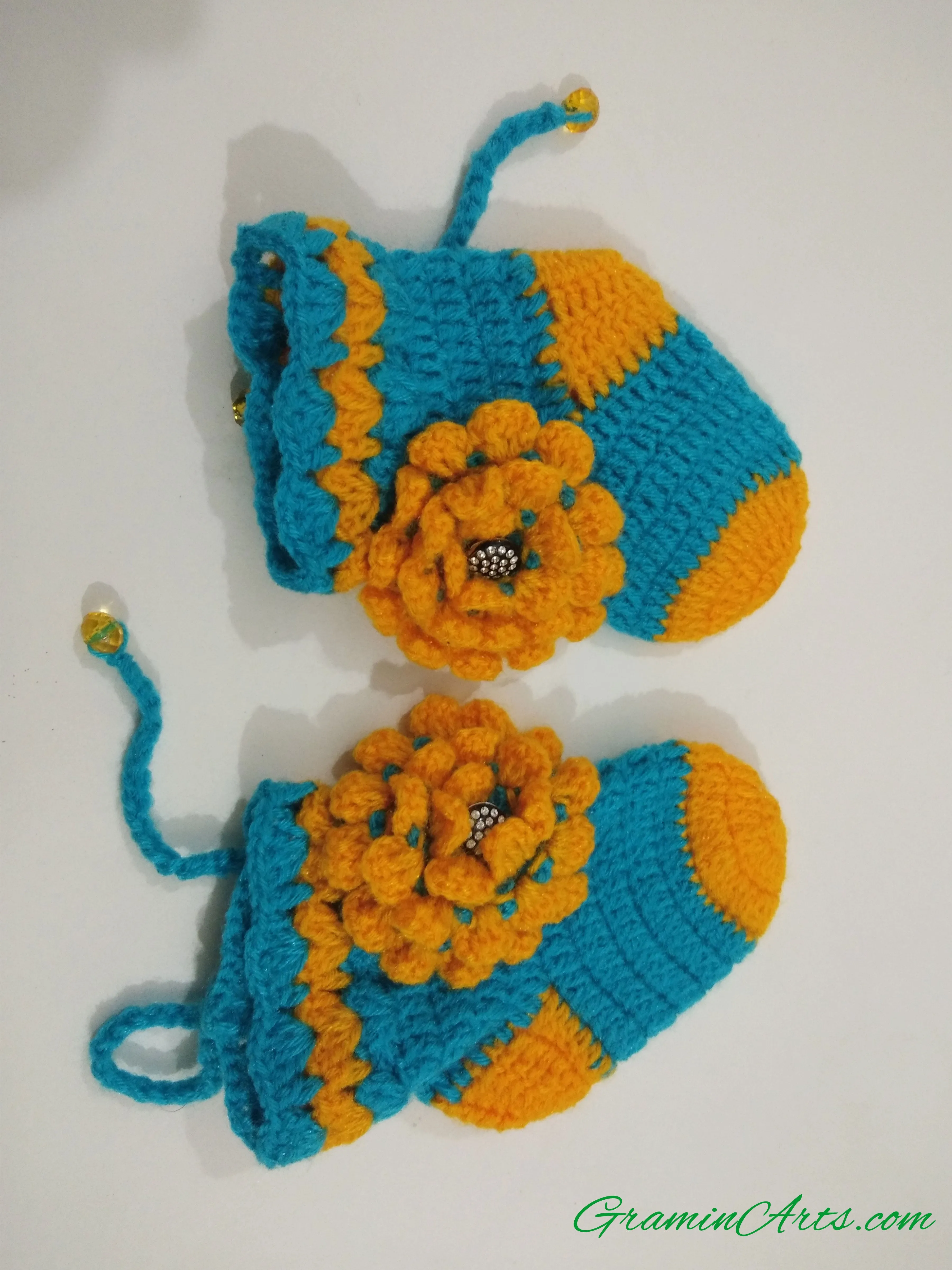 Handmade woolen frock design for baby girl 0-1 year Yellow and sky blue color with beatuful flower