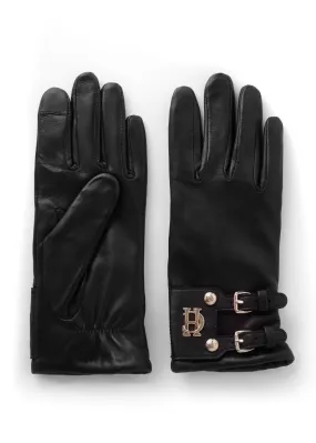 Holland Cooper Monogram Leather Gloves in Black