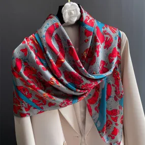 Japanese classic large square scarf/Silk twill satin/90*90cm/Silk shawl/Silk bandana/Large satin scarf/Gift for her/Mother's Day Gifts