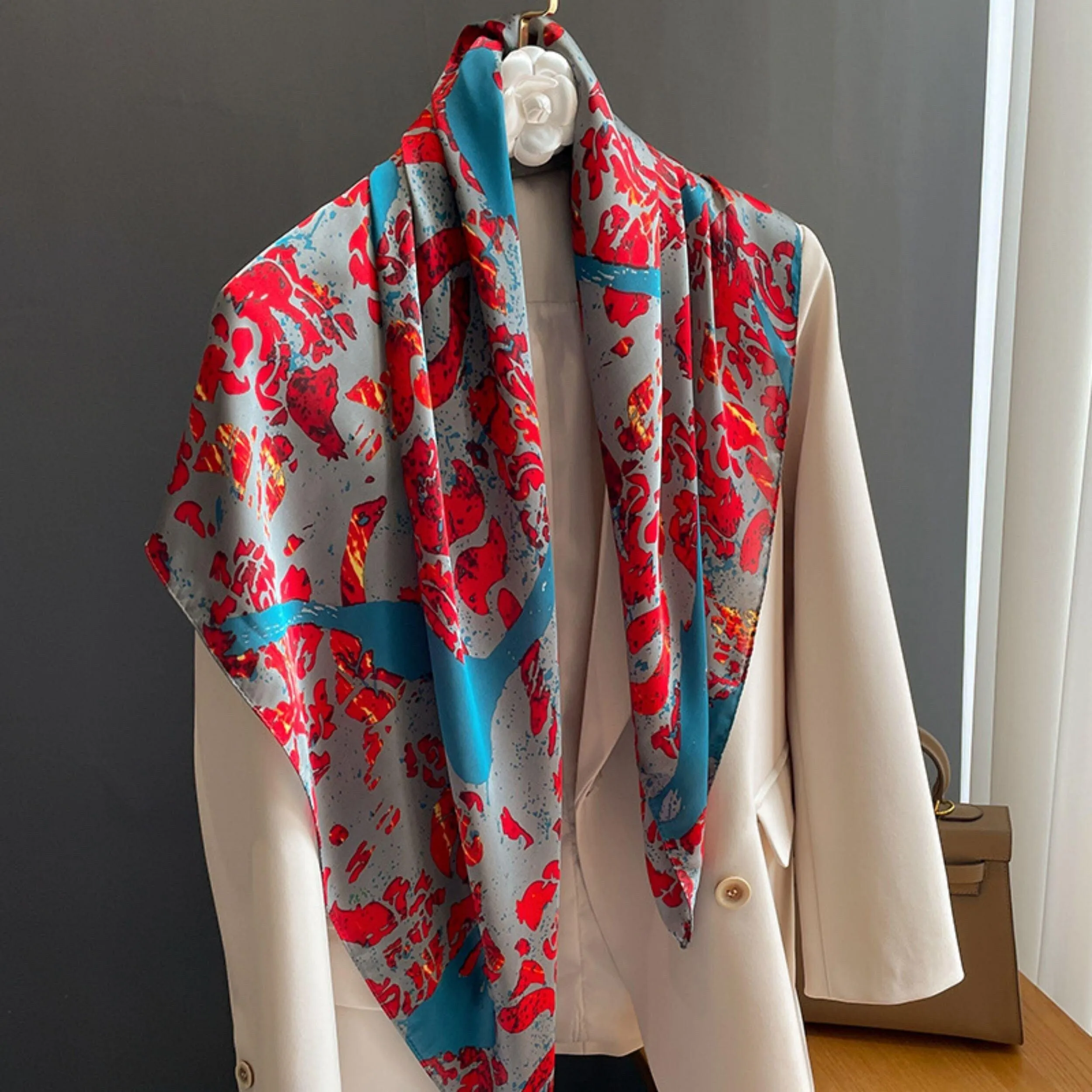 Japanese classic large square scarf/Silk twill satin/90*90cm/Silk shawl/Silk bandana/Large satin scarf/Gift for her/Mother's Day Gifts