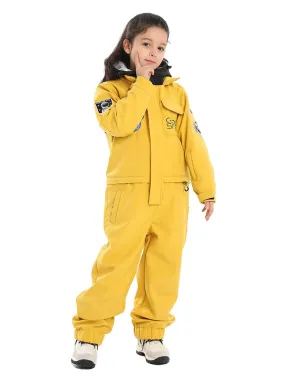 Kid's Yellow Ski Suit One Piece Snowsuits Waterproof Ski Jumpsuits