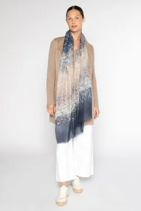 Kinross Cashmere Ombre Reef Print Scarf - Navy