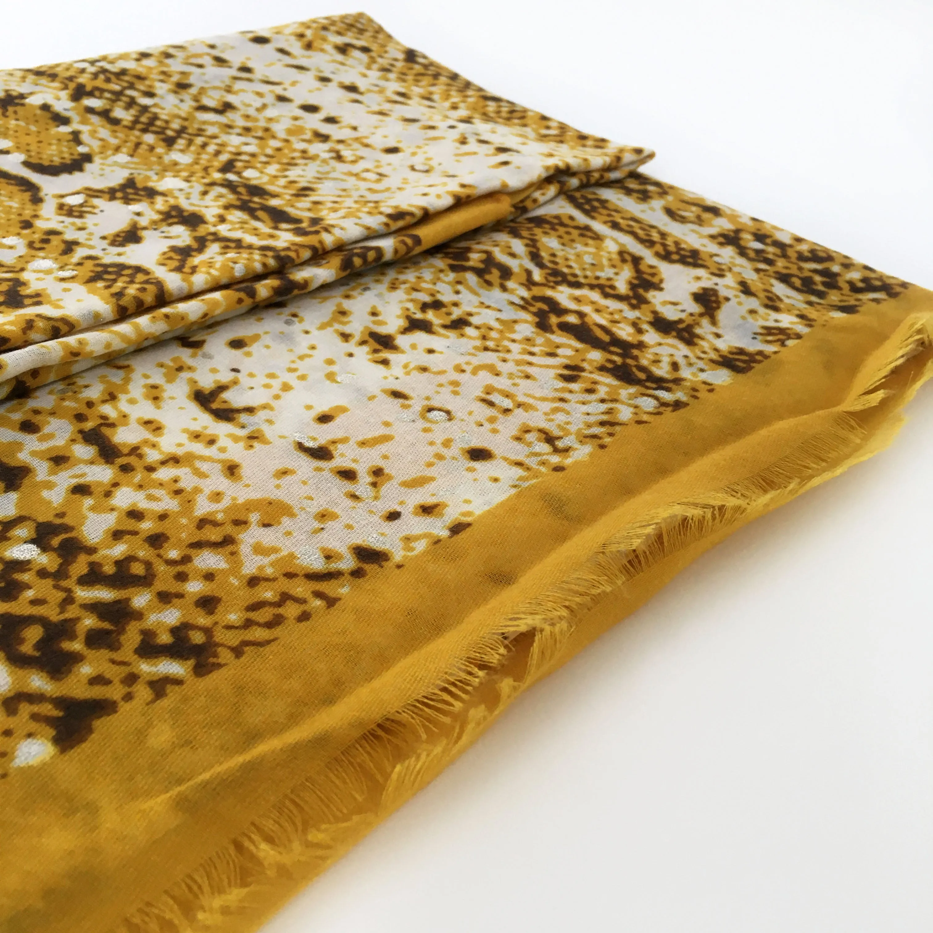 LARGE MUSTARD YELLOW SNAKESKIN PRINT SHAWL SCARF WITH METALLIC DETAILING