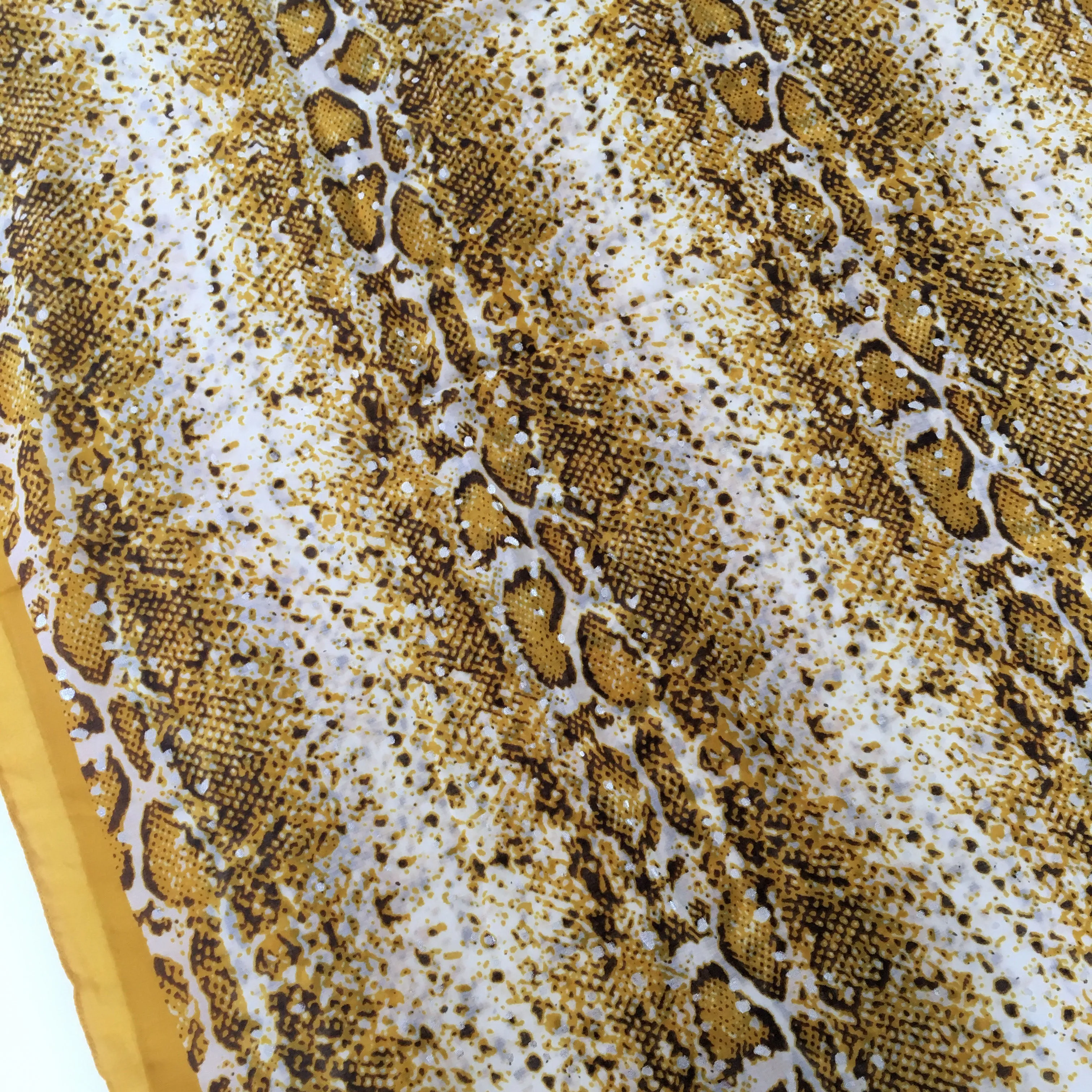 LARGE MUSTARD YELLOW SNAKESKIN PRINT SHAWL SCARF WITH METALLIC DETAILING