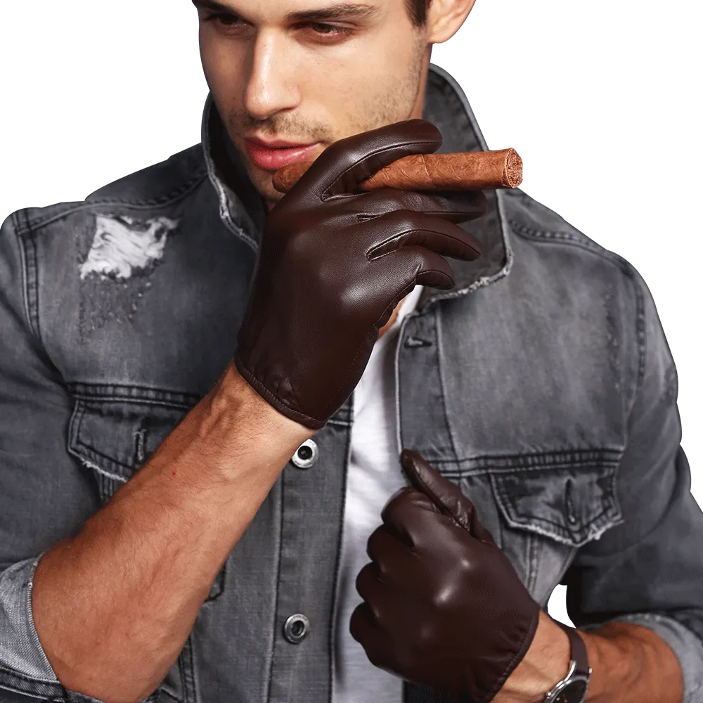 Men Tight Leather Gloves Short Wrist Fitted Touch screen Unlined Driver Gloves