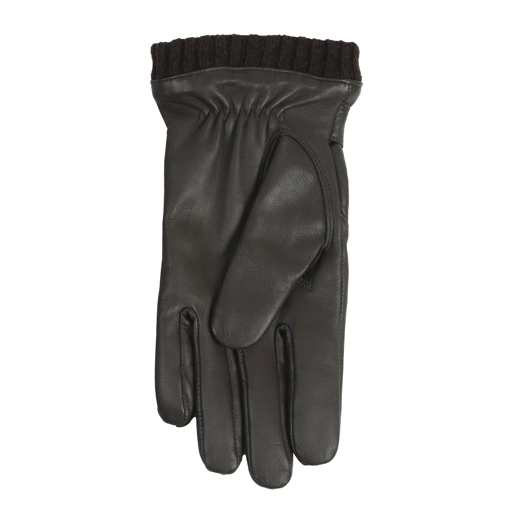 Men’s Touchscreen Wool Blend-Lined Leather Gloves with Vertical Stitch Design and Knitted Cuffs