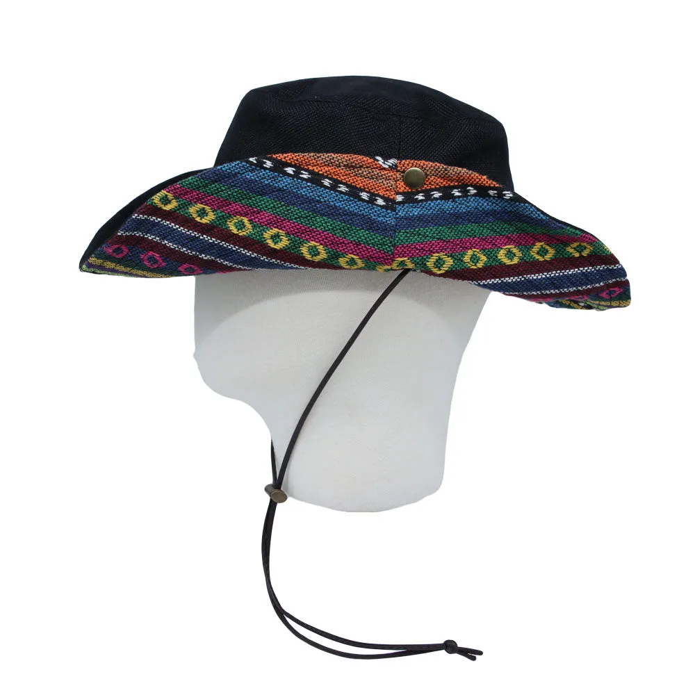 Mens Wide Brim Boonie Bush Hat Aztec Pattern Outdoor Fishing Bucket Hat KR81416