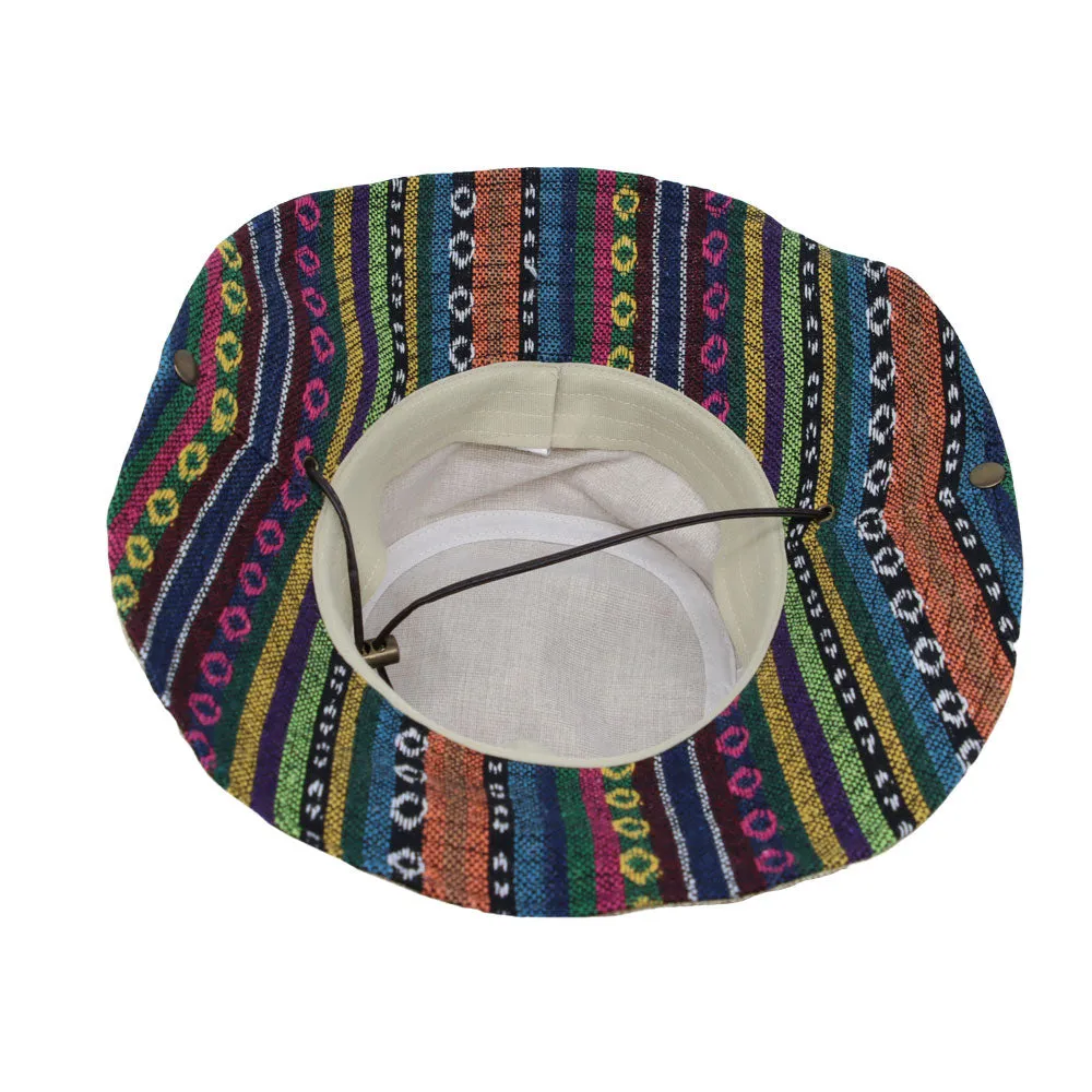 Mens Wide Brim Boonie Bush Hat Aztec Pattern Outdoor Fishing Bucket Hat KR81416