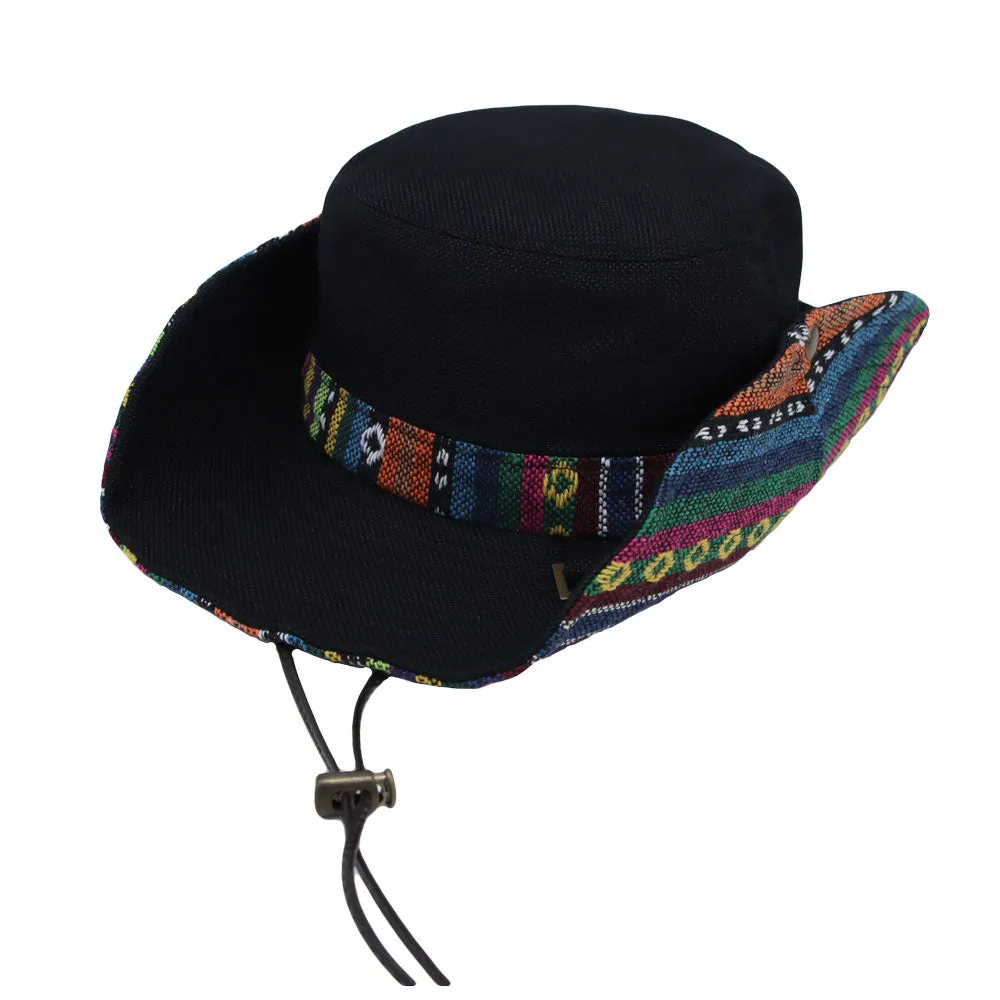 Mens Wide Brim Boonie Bush Hat Aztec Pattern Outdoor Fishing Bucket Hat KR81416