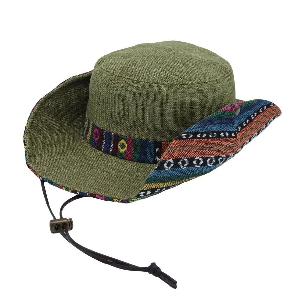 Mens Wide Brim Boonie Bush Hat Aztec Pattern Outdoor Fishing Bucket Hat KR81416