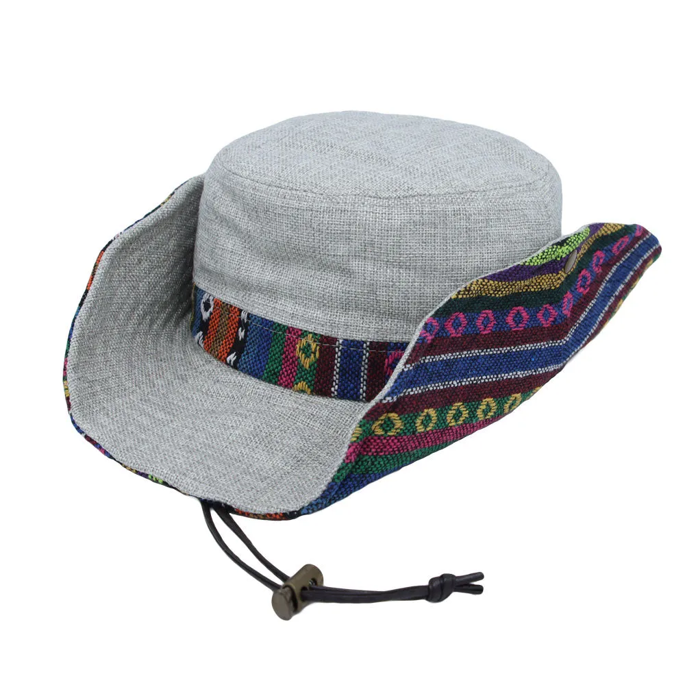 Mens Wide Brim Boonie Bush Hat Aztec Pattern Outdoor Fishing Bucket Hat KR81416