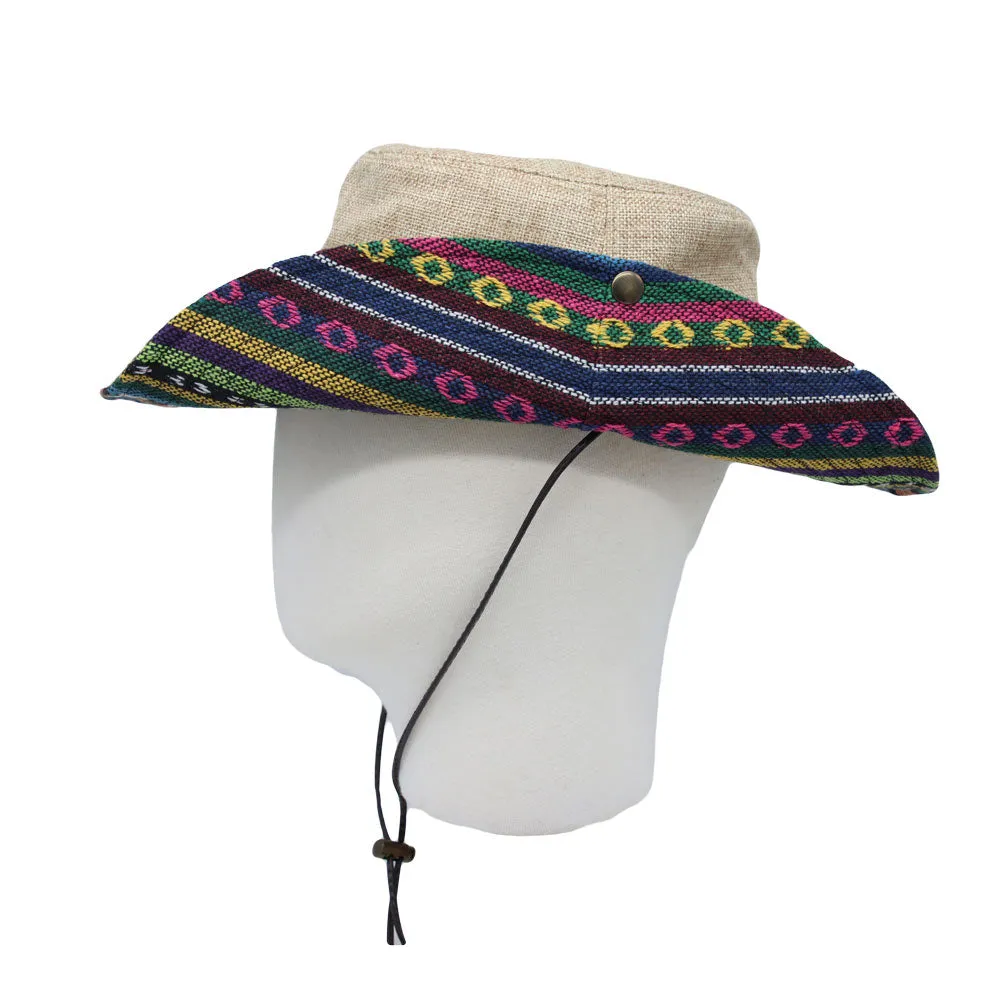 Mens Wide Brim Boonie Bush Hat Aztec Pattern Outdoor Fishing Bucket Hat KR81416