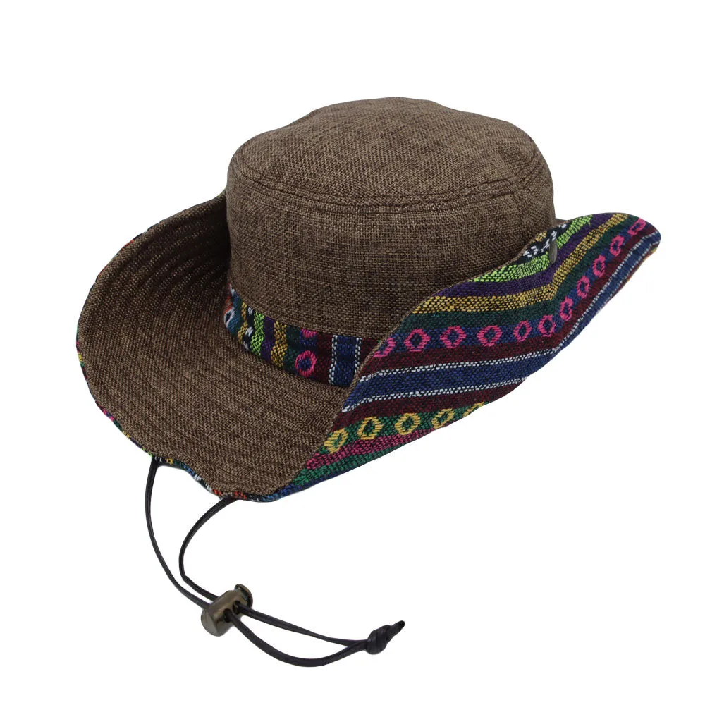 Mens Wide Brim Boonie Bush Hat Aztec Pattern Outdoor Fishing Bucket Hat KR81416