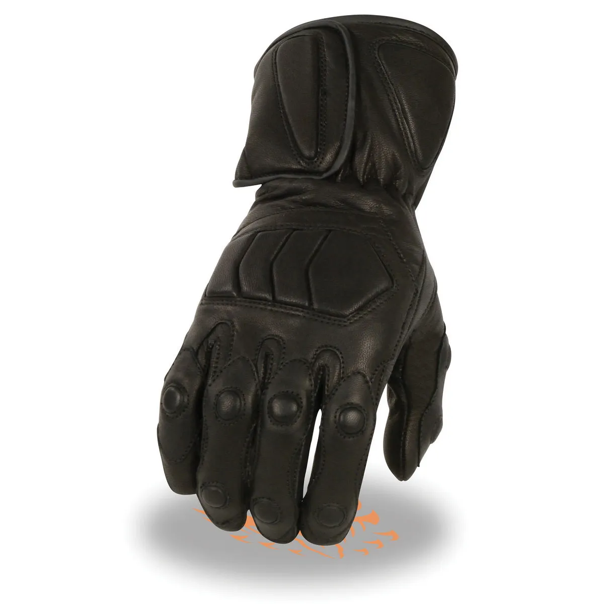 Milwaukee Leather Men's Black Leather Waterproof Gauntlet Motorcycle Hand Gloves-Extra Grip Reinforced Gel Palm SH813