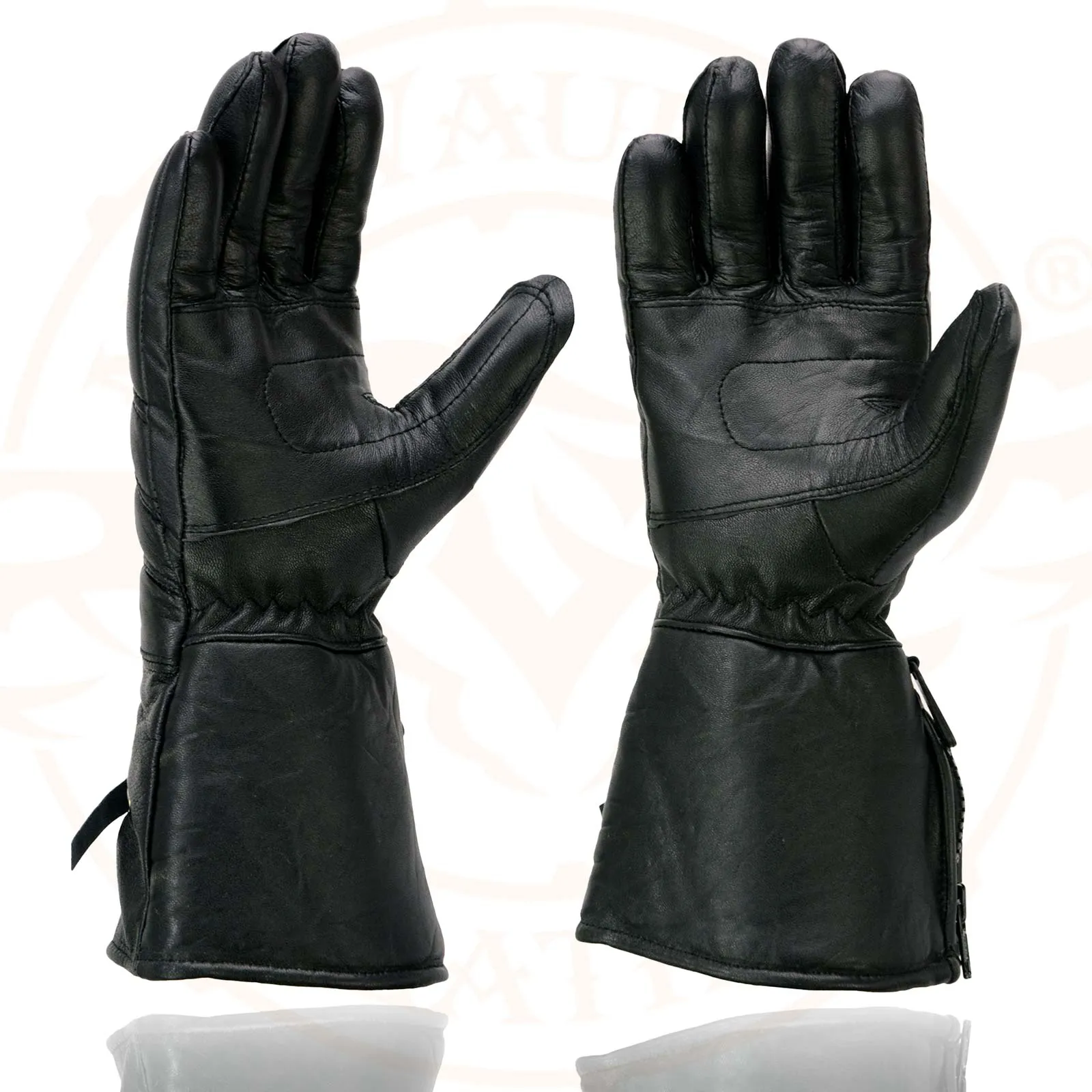 Milwaukee Leather Men's Gauntlet Motorcycle Hand Gloves-Black Leather Thermal Lined with Conchos on Cuff- SH238