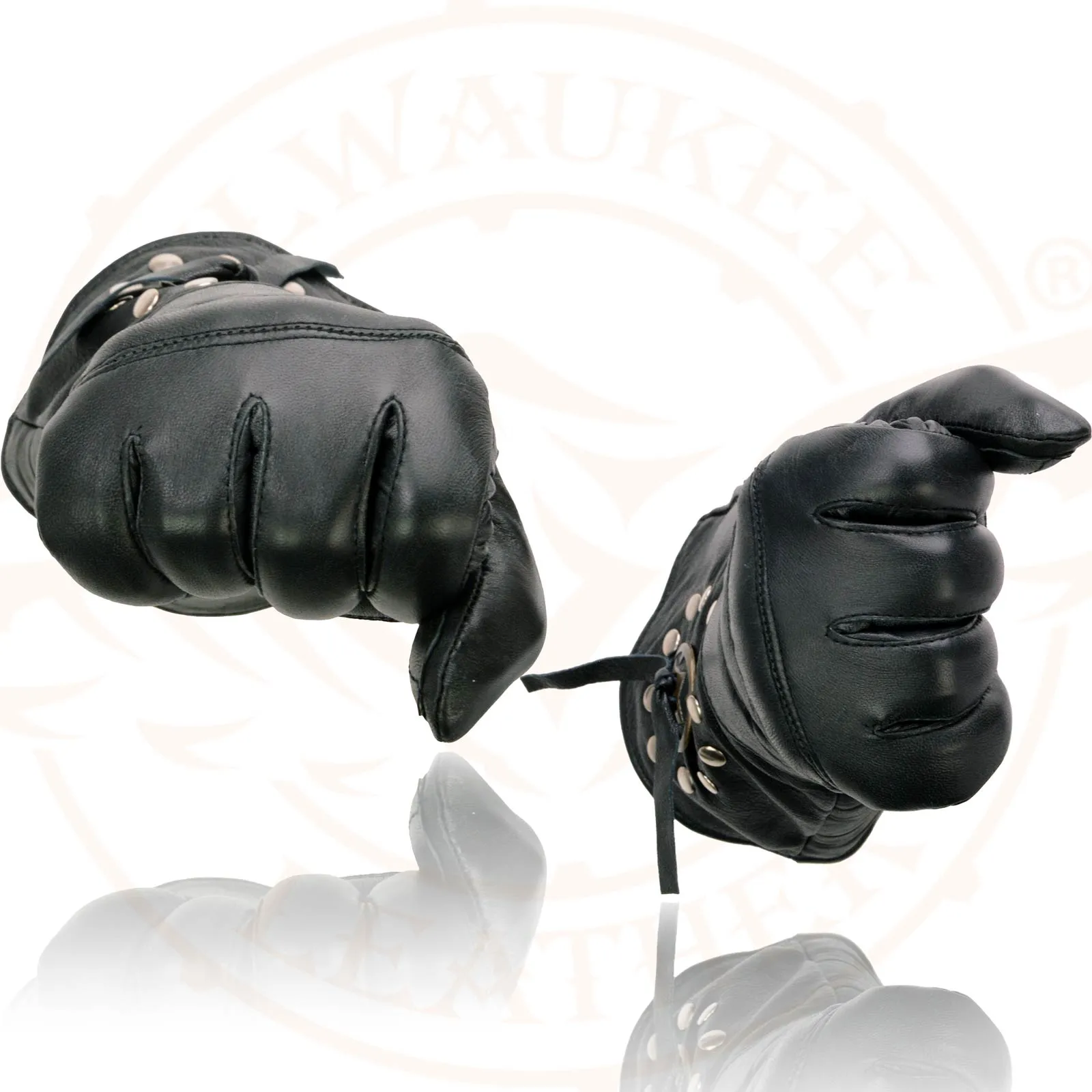 Milwaukee Leather Men's Gauntlet Motorcycle Hand Gloves-Black Leather Thermal Lined with Conchos on Cuff- SH238