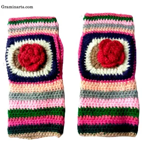 New Design 2020 Beautiful Colour Warm Handmade Fingerless Flower Fingerless Gloves