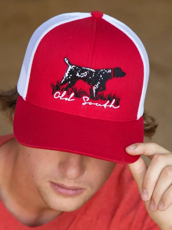 Pointer Trucker Hat in Red/White by Old South Apparel