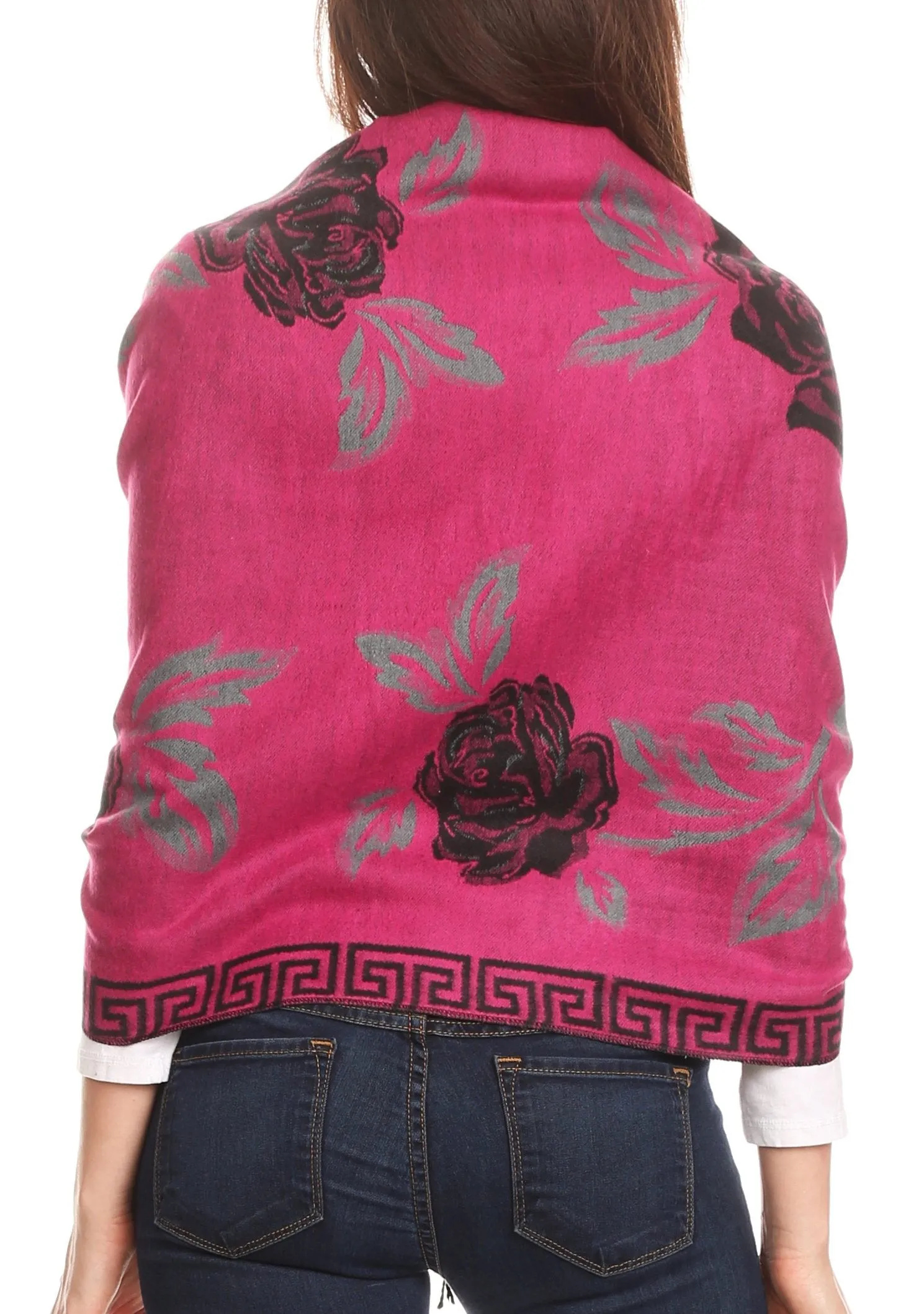 Sakkas Soffia Damask Rose Super Soft and Warm Pashmina Scarf Shawl Vegan Work