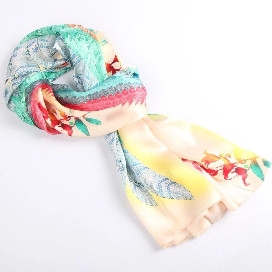 Silk Scarf Collections|Blossom Range|Feather Design|Golden|Long Silk Scarf