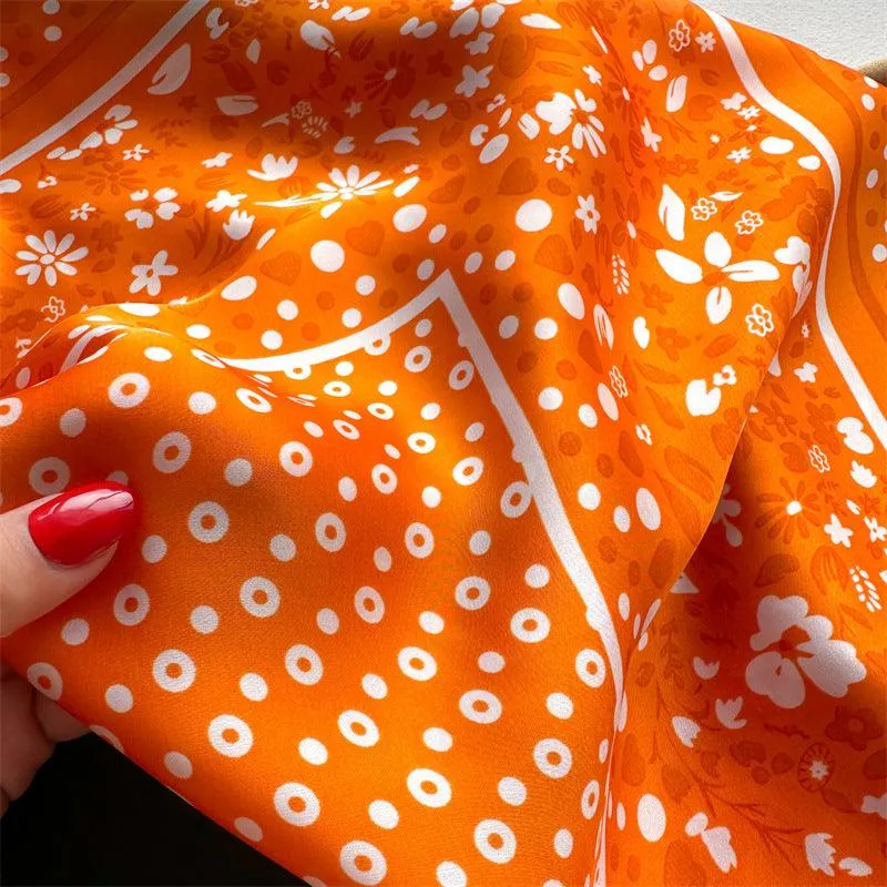 Sweet polka dots 70cm square scarf, Silk textured scarf, Sun protection satin scarf, Neck scarf, Satin Shawl, Gift