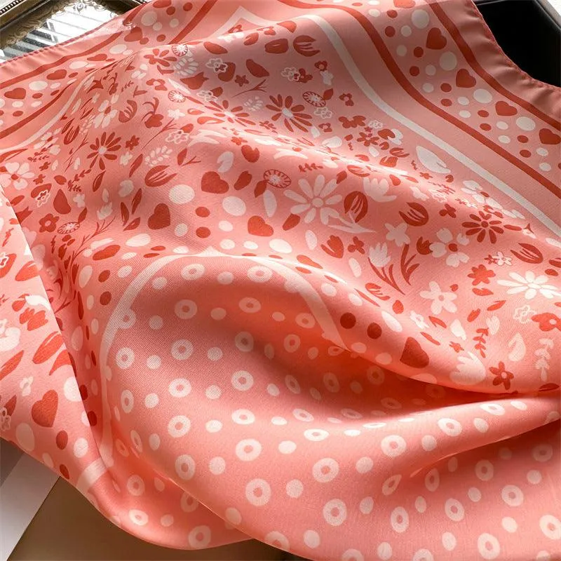 Sweet polka dots 70cm square scarf, Silk textured scarf, Sun protection satin scarf, Neck scarf, Satin Shawl, Gift