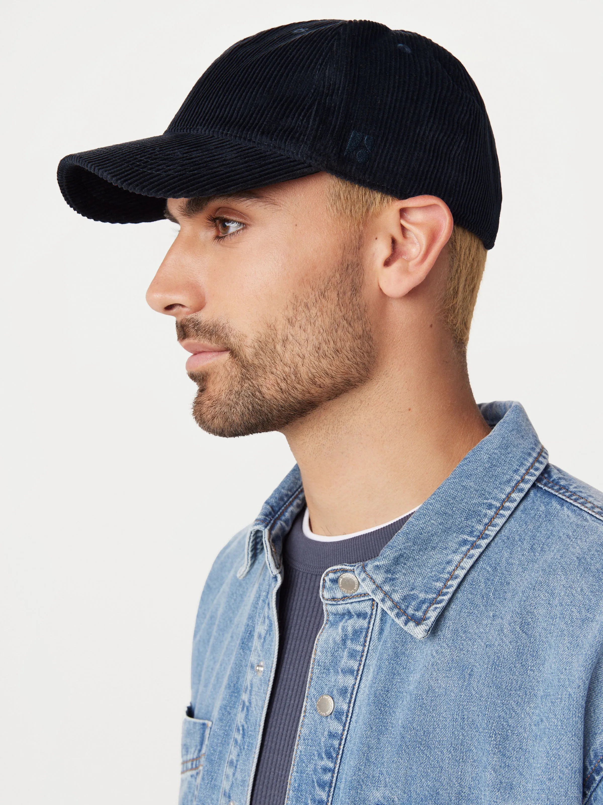 The Corduroy Dad Cap in Deep Blue