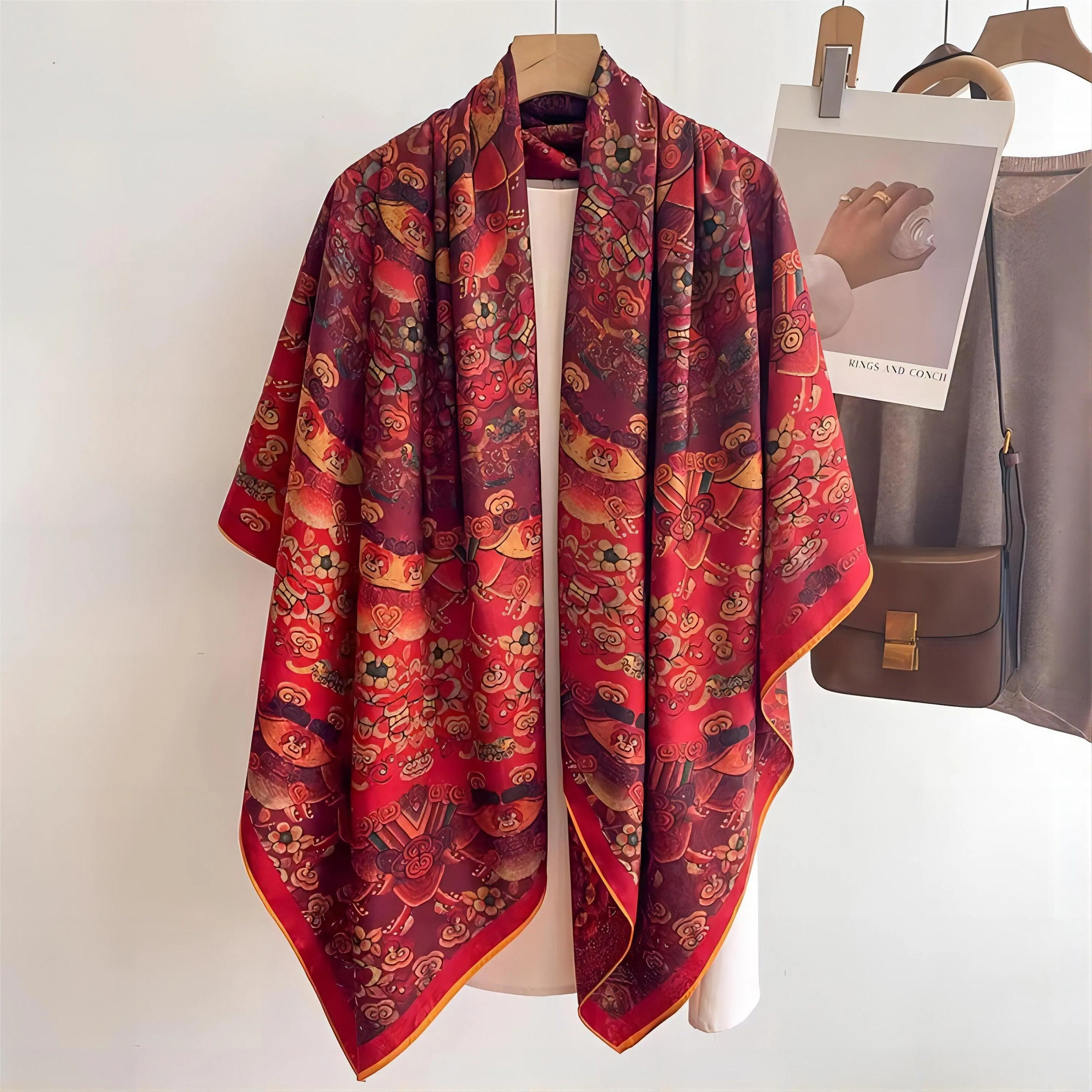 Tibetan Thangka Series Double-Sided Jacquard Scarf/Elegant 140x140cm Square Scarf/Extra Large Shawl for Women/Versatile Gift for Her