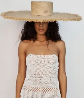 Wide-Brimmed Straw Canotier Hat