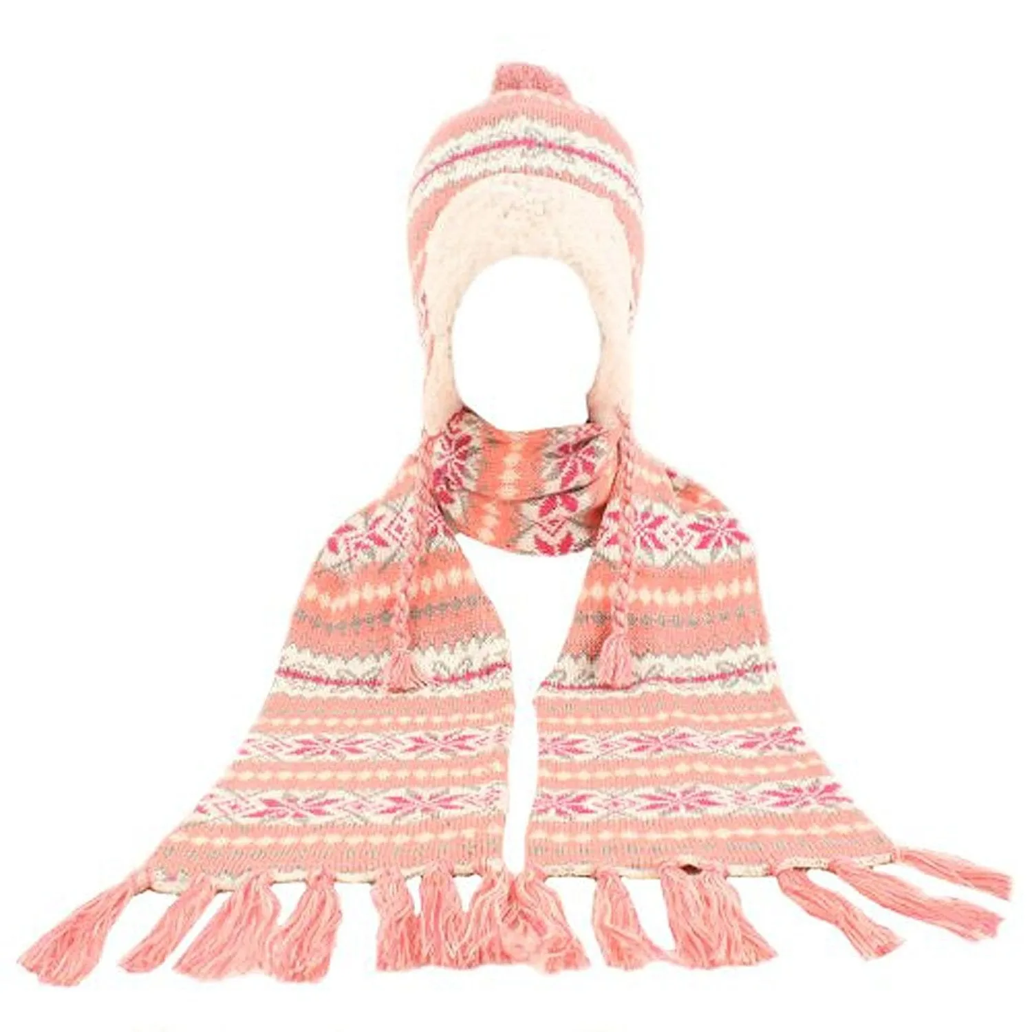 Winter Warm-Up Lined Snowflake Knit Big Girls' Hat Scarf Set